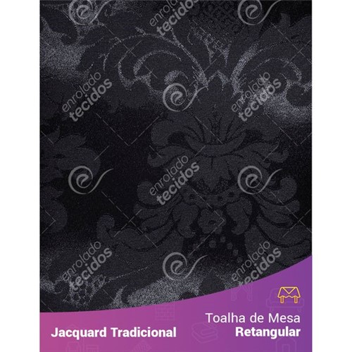 Toalha de Mesa Retangular em Tecido Jacquard Preto Medalhão Tradicional 1,40m X 2,10m