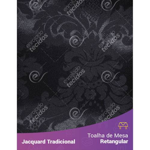Toalha de Mesa Retangular em Tecido Jacquard Preto Medalhão Tradicional