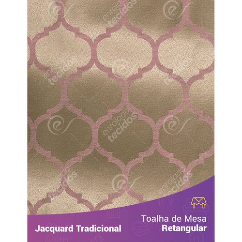 Toalha de Mesa Retangular em Tecido Jacquard Rosa Envelhecido e Dourado Geométrico Tradicional