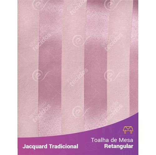 Toalha de Mesa Retangular em Tecido Jacquard Rosa Envelhecido Listrado Tradicional 1,40m X 2,10m