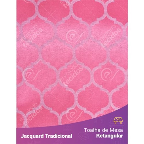 Toalha de Mesa Retangular em Tecido Jacquard Rosa Pink Chiclete Geométrico Tradicional 1,40m X 2,10m