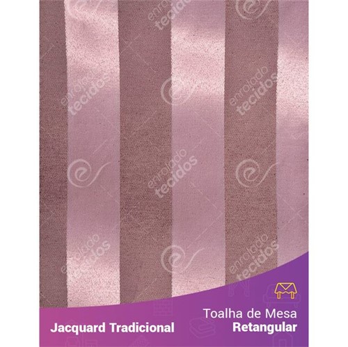 Toalha de Mesa Retangular em Tecido Jacquard Rose e Marrom Listrado Tradicional 1,40m X 2,10m