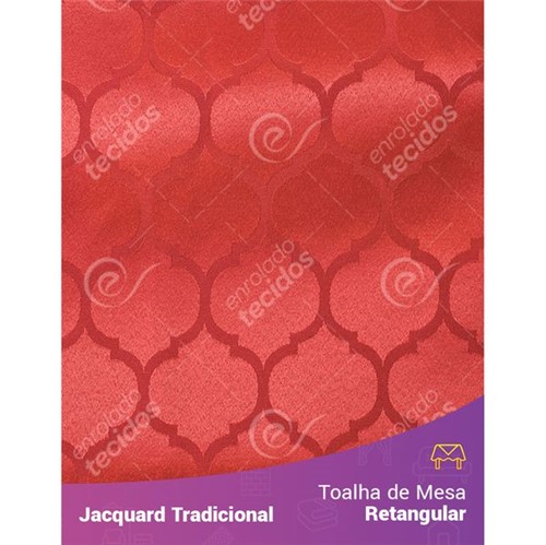 Toalha de Mesa Retangular em Tecido Jacquard Vermelho Geométrico Tradicional 1,40m X 2,10m