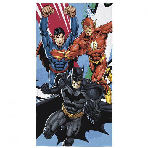 Toalha de Praia Aveludada Liga da Justiça Algodão Lepper 75cmx140cm Super Homem, Flash e Batman