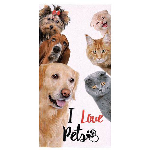 Toalha de Praia Lepper Aveludada I Love Pets Dog N Cats