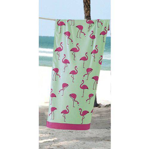 Toalha de Praia Velour Estampada Multi Flamingos Dohler