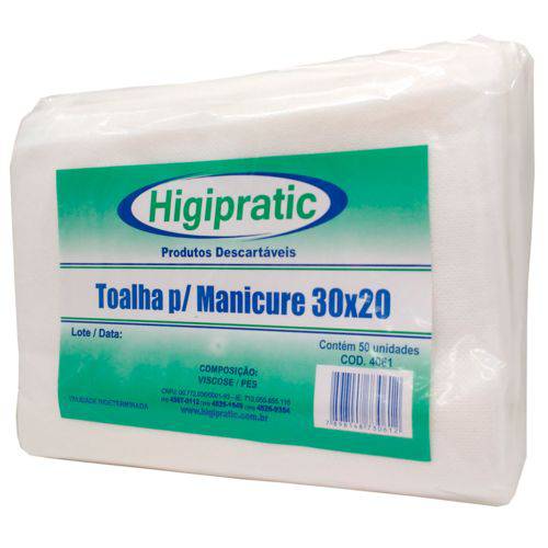 Toalha Manicure Descartável Higipratic 30x20 200 Unidades