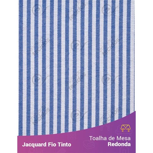 Toalha Redonda em Tecido Jacquard Azul Royal e Branco Listrado Estreito Fio Tinto 2,80m