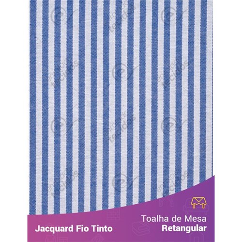 Toalha Retangular em Tecido Jacquard Azul Royal e Branco Listrado Estreito Fio Tinto 1,40m X 2,10m
