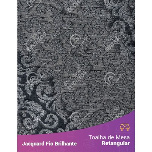 Toalha Retangular em Tecido Jacquard Fio Brilhante Cinza Arabesco 1,40m X 2,10m