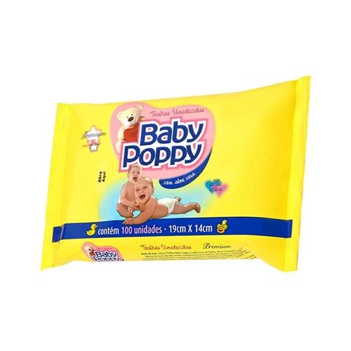 Toalhas Umedecidas Baby Poppy com 100 Unidades