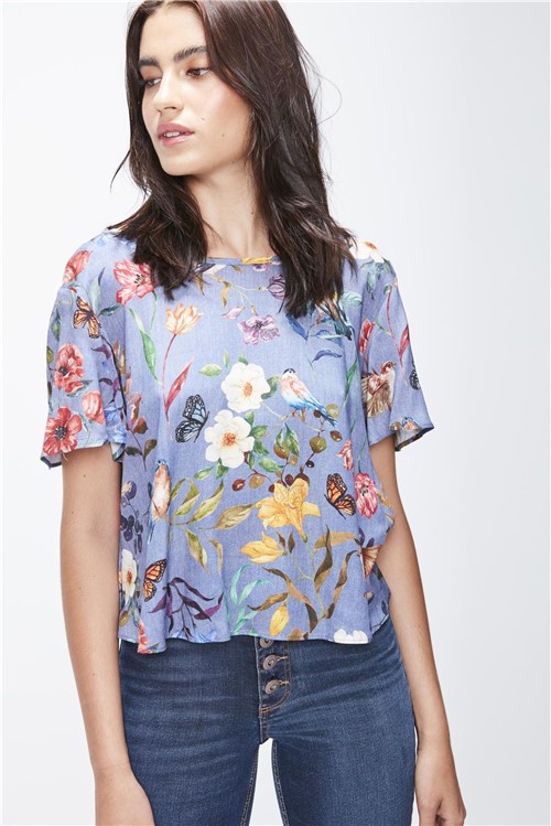 Top Cropped Floral Amplo Feminino