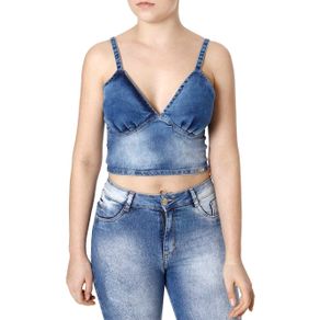 Top Cropped Jeans Feminino Azul G
