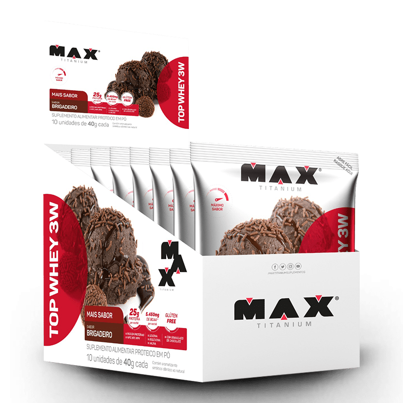 Top Whey 3W Mais Sabor (10unid-40g) Max Titanium-Cookies & Cream