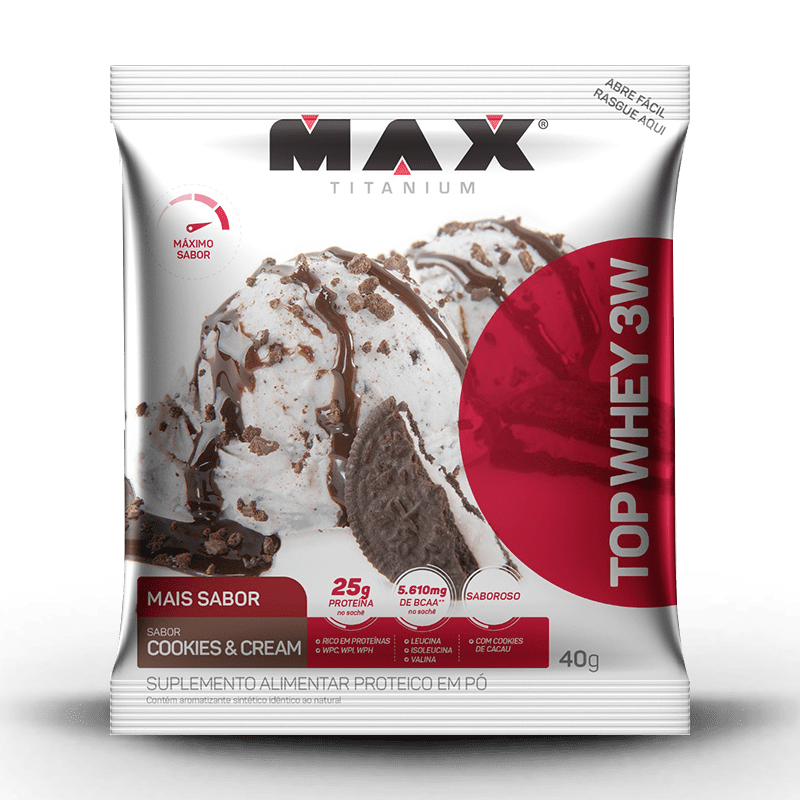 Top Whey 3W Mais Sabor (unid-40g) Max Titanium-Cookies & Cream