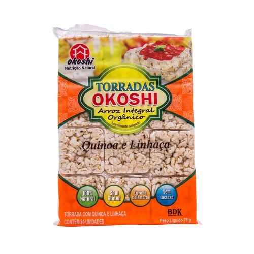 Torradas de Arroz Integral Orgânico Quinoa e Linhaça - Okoshi - 75g
