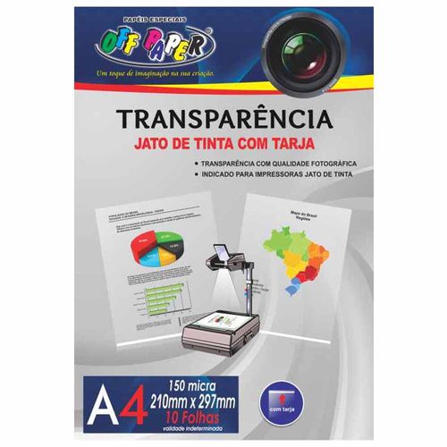 Transparência A4 com Tarja 150 Micra Off Paper 10 Folhas 1026694