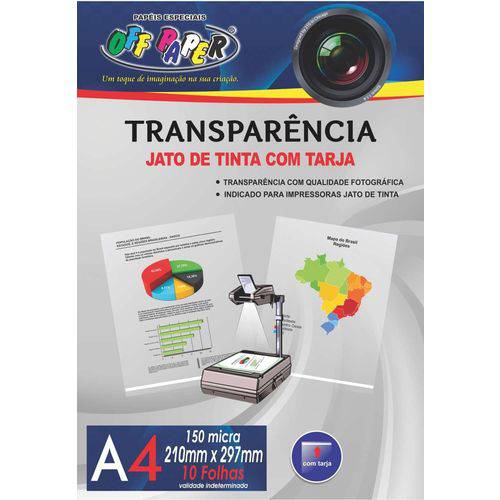 Transparencia Inkjet Inkjet A-4 C/tarja 150g. Off Paper Pct.c/10