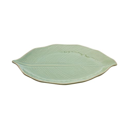 Travessa Decorativa em Cerâmica Lyor Folha Banana Leaf 35,5x20,5x4cm Verde