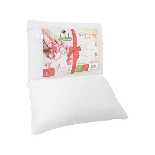 Travesseiro Fibrasca Toque de Rosas Fibra Plumax Lavável Branco