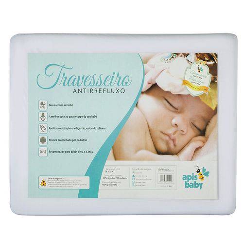 Travesseiro Infantil para Bebê Antirefluxo Grande Branco 0 a 6 Meses- Apis Baby
