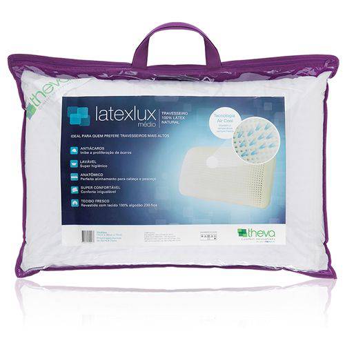 Travesseiro Latexlux 100% Látex Natural Médio Theva