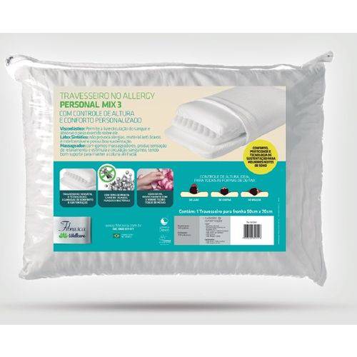 Travesseiro no Allergy Personal Mix 3 - Block Base System com Protetor de Íons de Prata (50x70x20cm) - Fibrasca - Cód: Wc2051