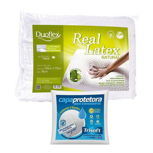 Travesseiro Real Látex 50x70cm Duoflex com Capa Protetora