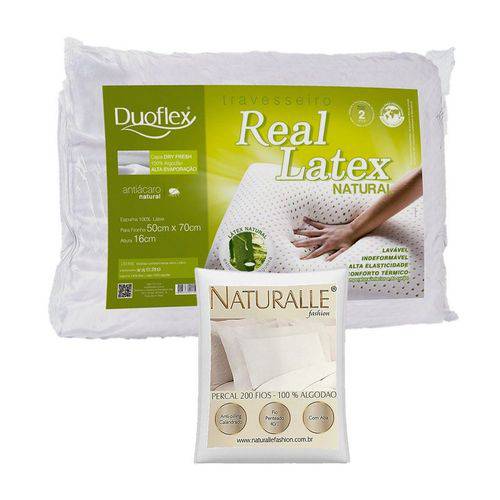 Travesseiro Real Látex 50x70cm Duoflex com Fronha Branca