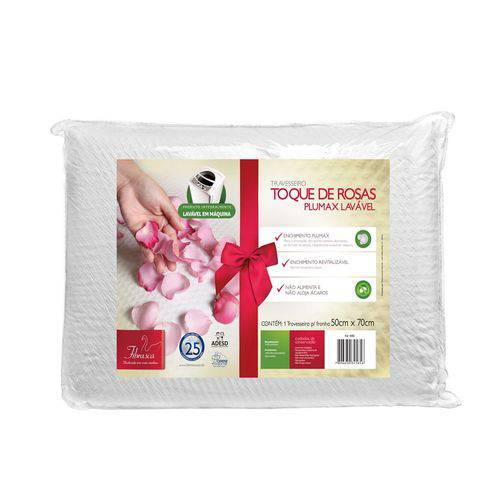 Travesseiro Toque de Rosas Fibra Plumax Lavável 50cm X 70cm Fibrasca