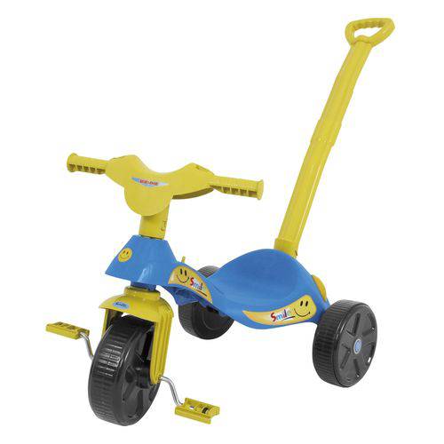 Triciclo com Empurrador Biemme Smile Azul e Amarelo
