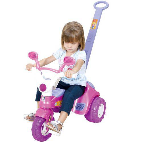 Triciclo Infantil Baby Music Rosa C/ Haste e Som - Cotiplás