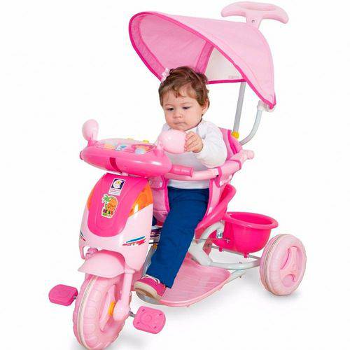 Triciclo Infantil Evolution Rosa com Som e Capota 1605 - Cotiplás