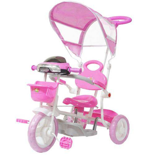 Triciclo Motoca Infantil Passeio com Empurrador Pedal Luz Som Capota Importway BW-003 Rosa