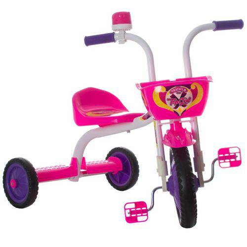 Triciclo Top Boy Jr Aço Carbono Acento Reajustável Branco/ Rosa Ultra Bikes