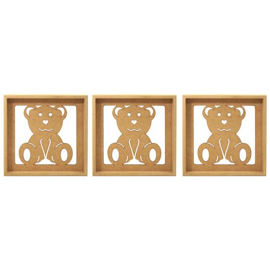 Trio de Quadros Decorativo 3D Ursinho Carinhoso - MDF a Laser