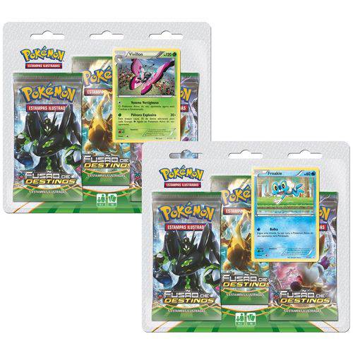 2 Triple Pack Pokémon Cards XY Fusão de Destinos Froakie e Vivillon Copag - Suika