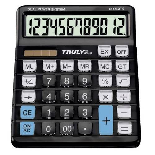 Truly - Calculadora de Mesa 12 Dígitos 873-12 - Teclas Transparentes - Evitam Desgaste dos Númer