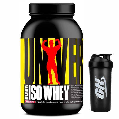 Ultra Iso Whey 907gr Tropical Puch Universal Nutrition + Coqueteleira ON Preta