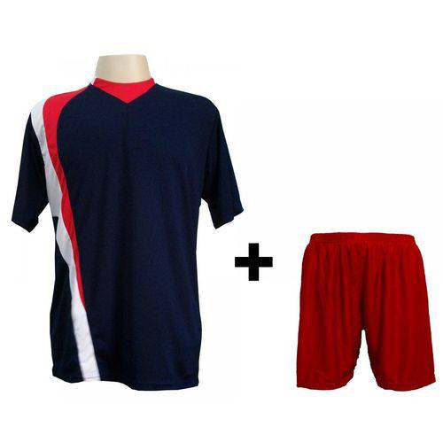 Uniforme Esportivo com 14 Camisas PSG Marinho/Vermelho/Branco + 14 Calções Modelo Madrid Vermelho