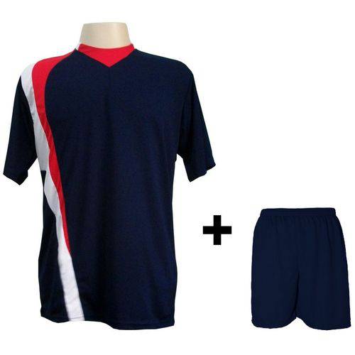 Uniforme Esportivo com 14 Camisas PSG Marinho/Vermelho/Branco + 14 Calções Modelo Madrid Marinho