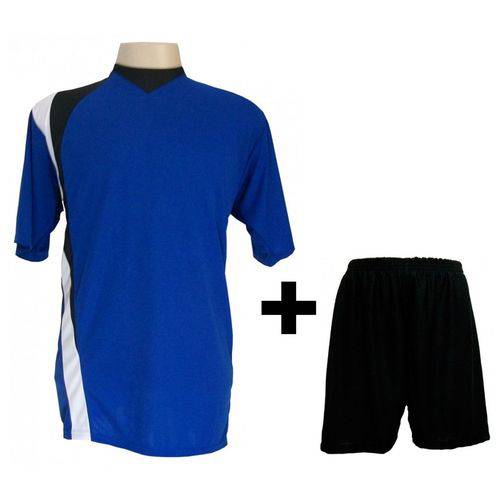Uniforme Esportivo com 14 Camisas PSG Royal/Preto/Branco + 14 Calções Modelo Madrid + 1 Goleiro