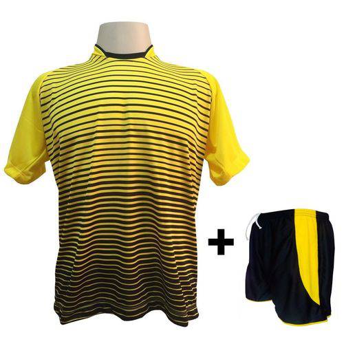 Uniforme Esportivo com 18 Camisas Modelo City Amarelo/Preto + 18 Calções Modelo Copa + 1 Goleiro + B