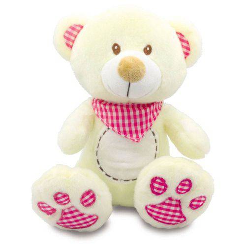 Urso de Pelúcia com Babador Xadrez na Caixa - Rosa - Unik Toys