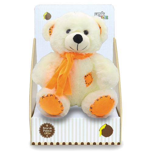 Urso de Pelúcia com Cachecol 25cm - Laranja - Unik Toys
