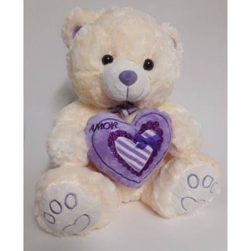 Urso de Pelúcia com Coração Lilás - 40cm - Fizzy
