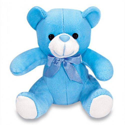 Urso Feliz de Pelúcia Mini Azul 15 Cm