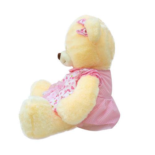 Urso Vestido Coração e Laçinho Rosa 40cm - Pelúcia