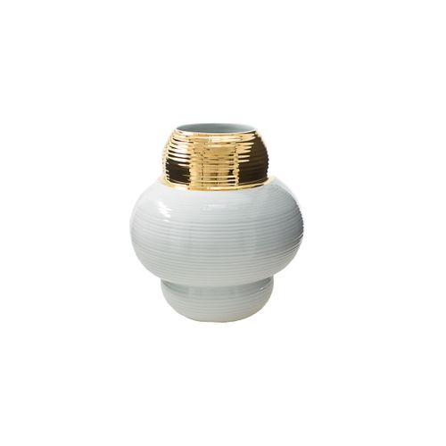 Vaso Branco com Ouro Dip G 32cm - Dip - Holaria Cerâmica