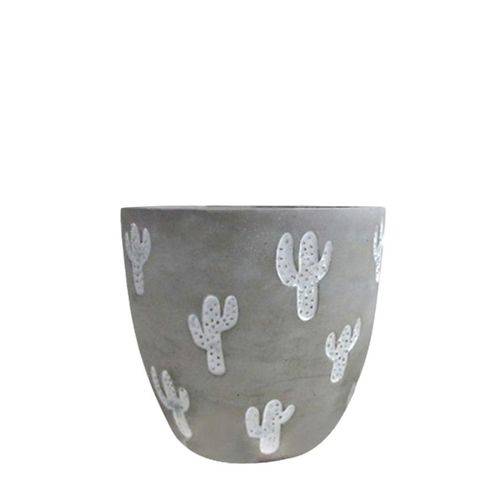 Vaso Cerâmica em Relevo Cactos Cinza e Branco Grande